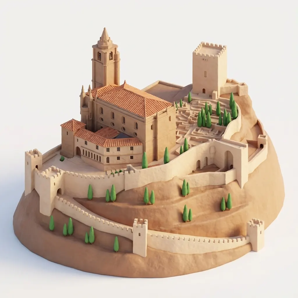 Maqueta ilustrada de la Fortaleza de la Mota